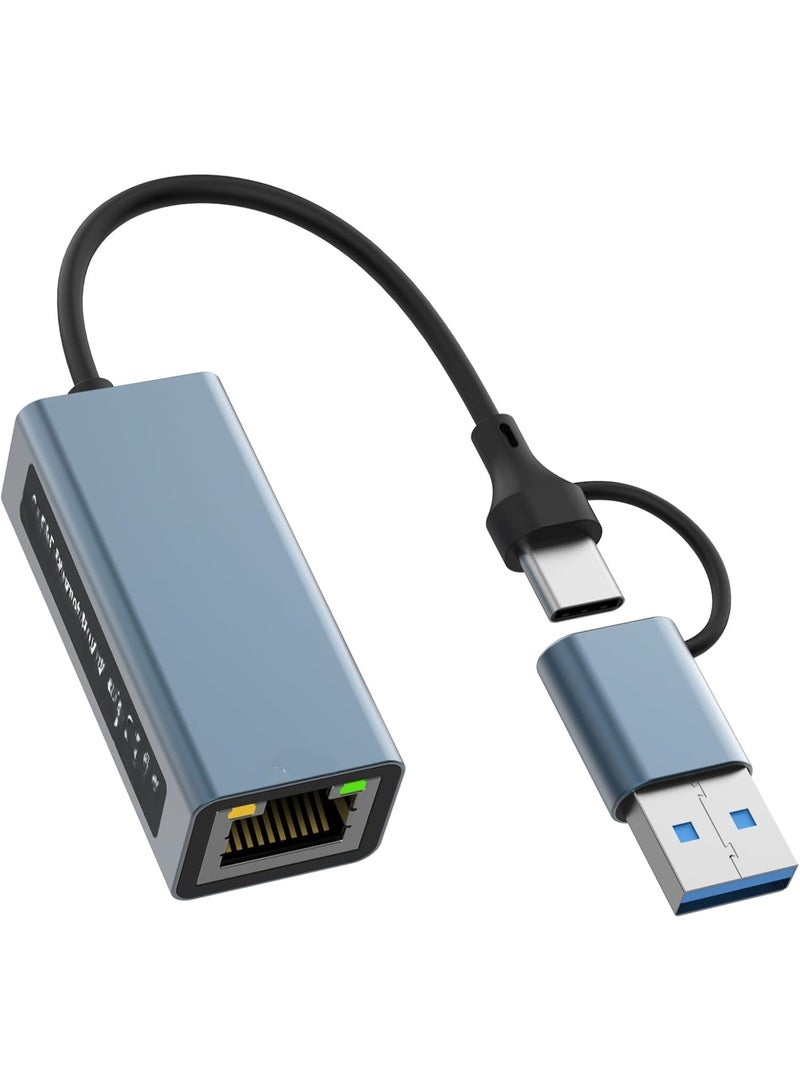 USB LAN Adapter, 2-in-1 USB-C Ethernet Wired Network Adapter 100/1000/Mbps LAN Adapter for PS4, PS5, Switch, Steam Deck, XPS, TV Box, iPad, MacBook, Smartphone, Tablet, Laptop, etc - Image 1